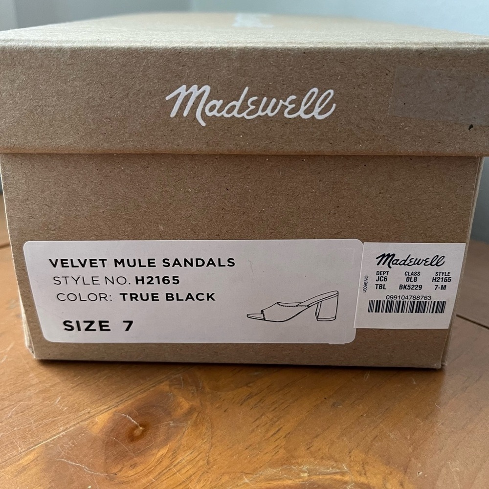 Madewell Women’s Beatriz Trendy Black Velvet Mules Open Toe Block Heel - Picture 12 of 12